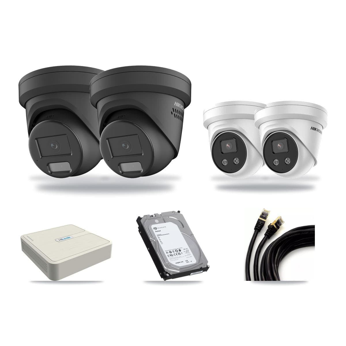 Hikvision & HiLook 8-Channel 4MP – 5MP CCTV Kit — 2 Black 4MP + 2 5MP Turret Cameras + 6TB Recording (NVR-108H-D Recorder) - Image 1