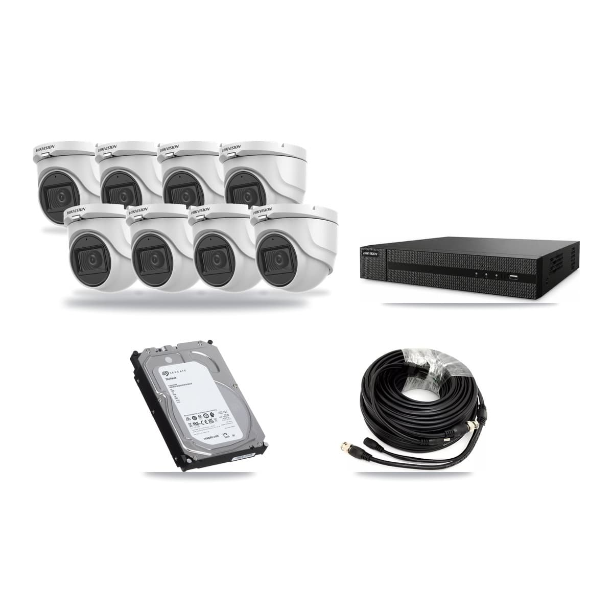 Hikvision 8-Channel 5MP CCTV Kit — 8 DS-2CE76H0T Turret Cameras + 6TB Recording (DVR-8CH Recorder) - Image 1
