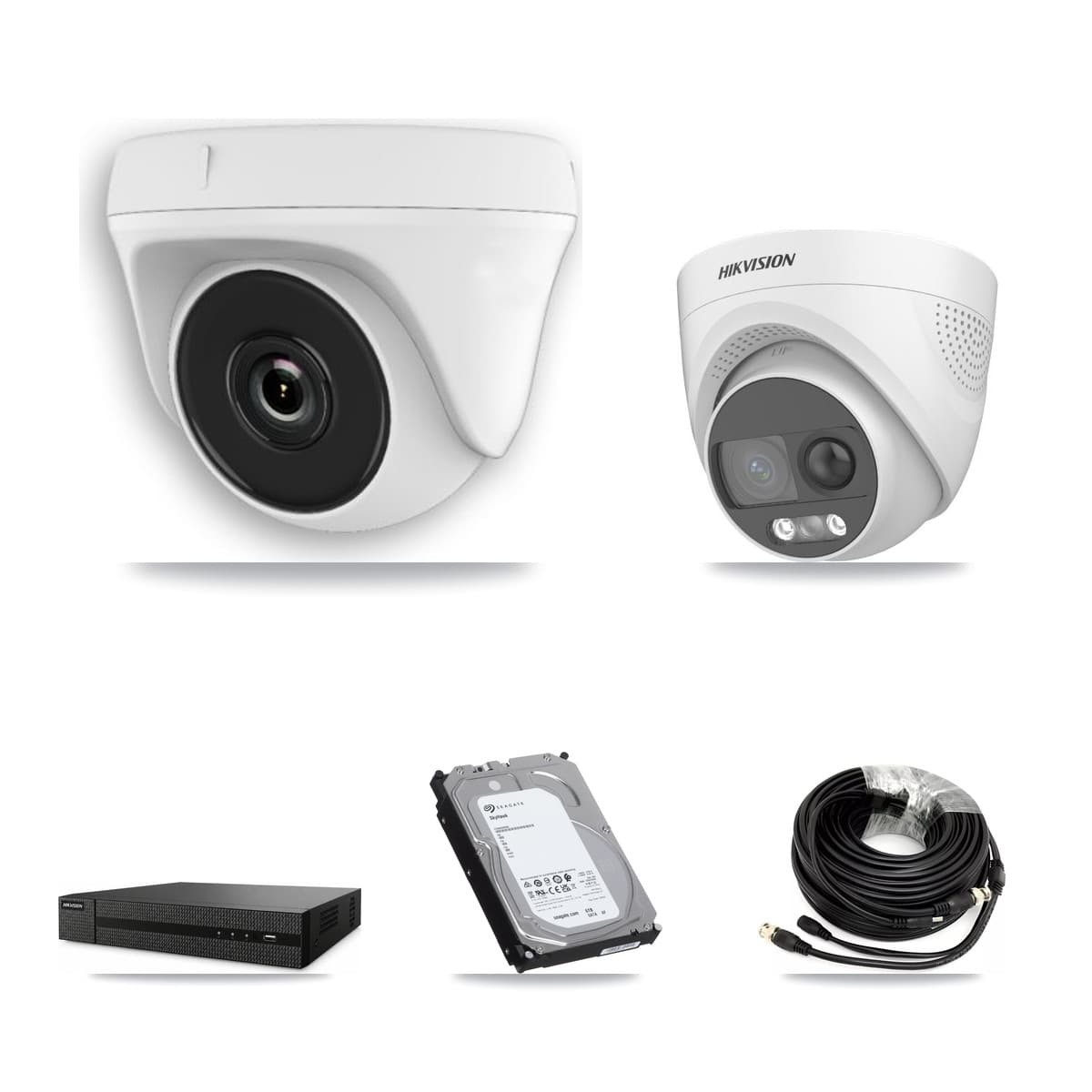 Hikvision 8-Channel 2MP – 5MP CCTV Kit — 2 DS-2CE72KF3T 5MP Turret + 4 White HDT-2MP-N20W 2MP Dome Cameras + 6TB Recording (DVR-8CH Recorder)