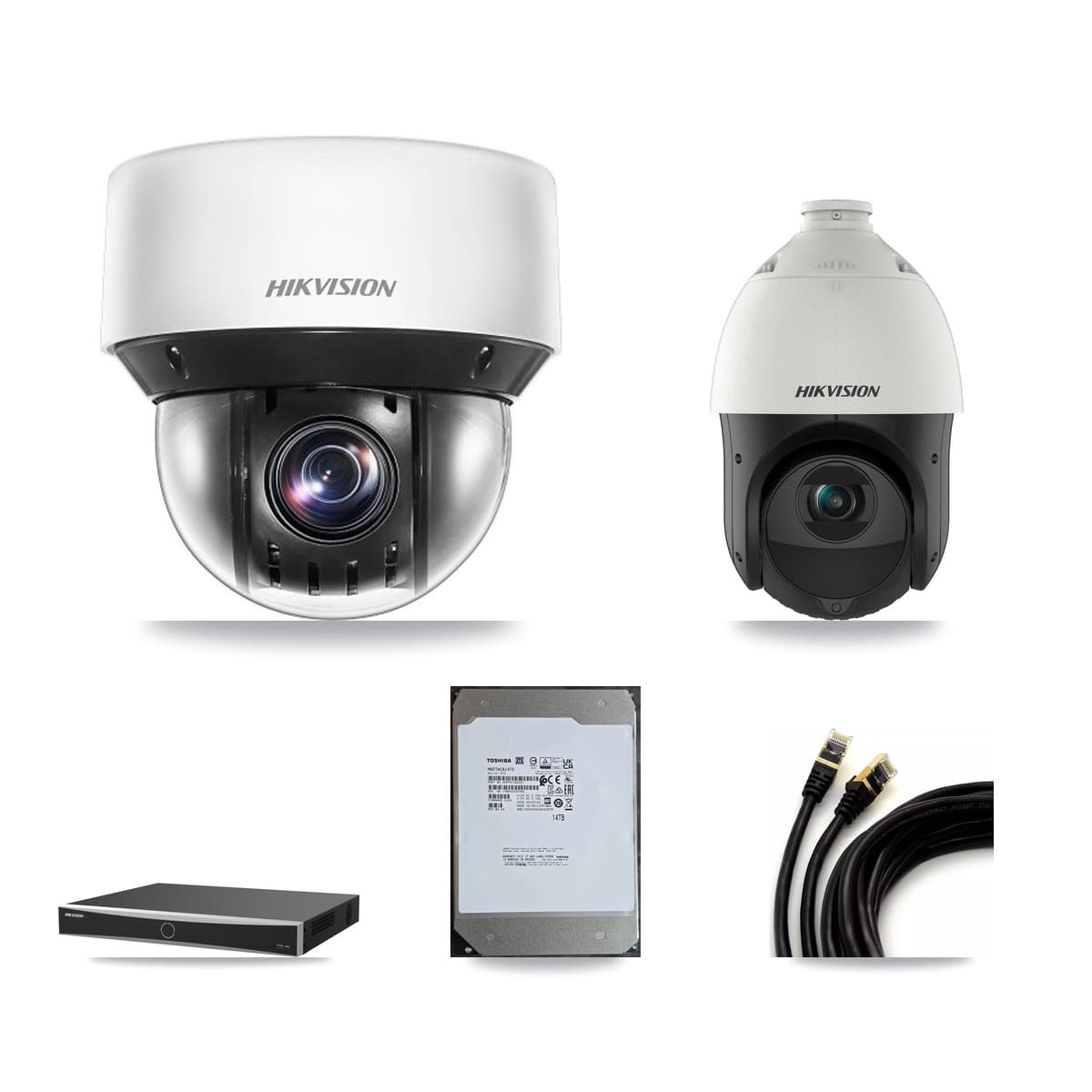 Hikvision 16-Channel 4MP CCTV Kit — 4 DS-2DE4425IW + 8 DS-2DE4A425IW PTZ Cameras + 14TB Recording (DS-7616NXI Recorder)