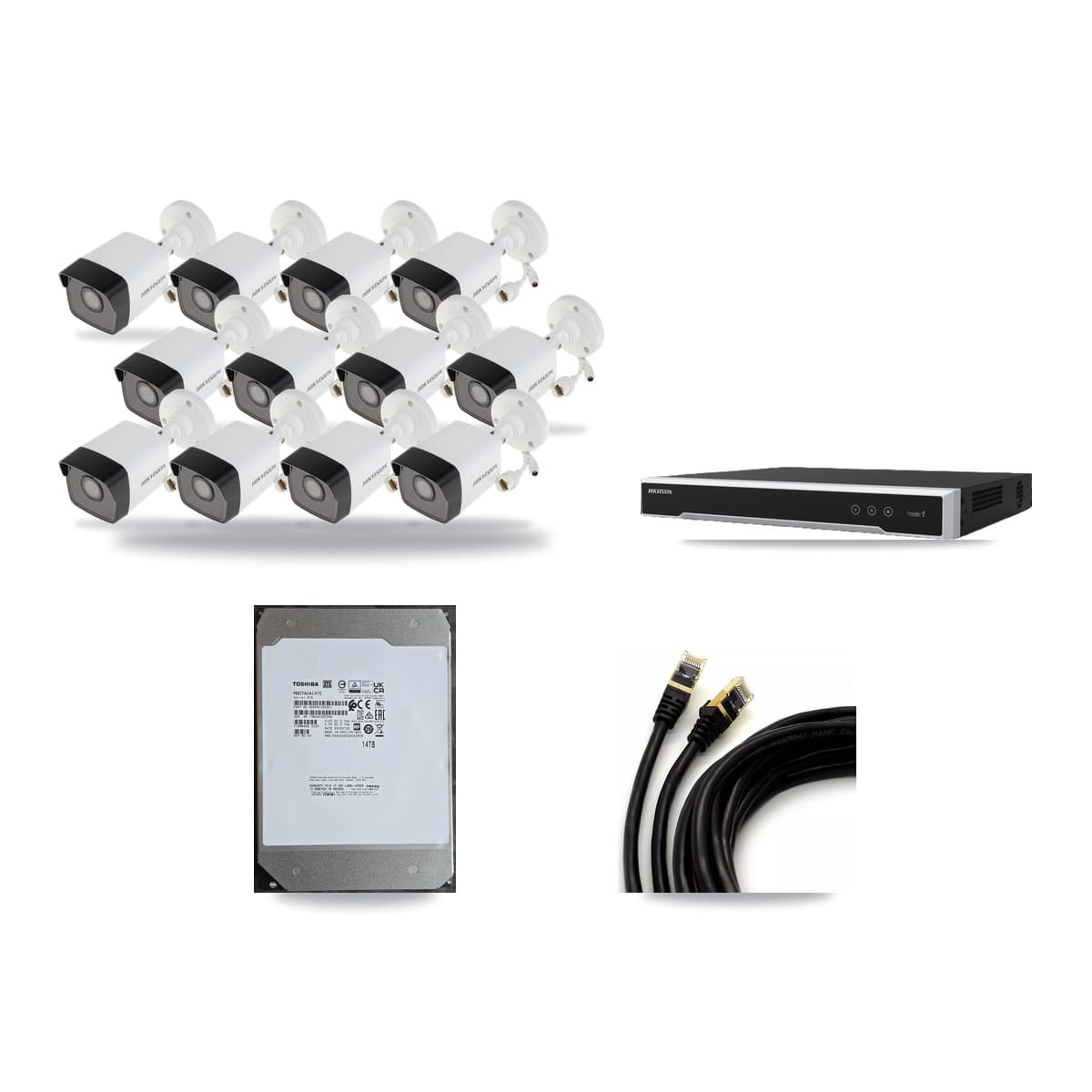 Hikvision 16-Channel 5MP CCTV Kit — 12 Bullet + 1 Dome Cameras + 14TB Recording (DS-7616NI-M2 Recorder) - Image 1