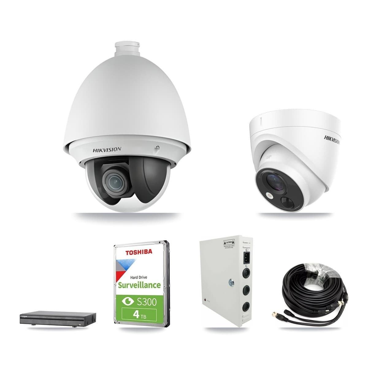 Hikvision & Dahua 8-Channel 2MP – 5MP CCTV Kit — 4 DS-2AE4225T 2MP PTZ + 1 DS-2CE71H0T 5MP Turret Cameras + 4TB Recording