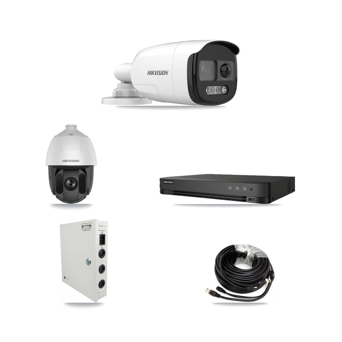 Hikvision 8-Channel 2MP – 5MP CCTV Kit — 1 DS-2AE5225TI 2MP PTZ + 6 DS-2CE12KF3T 5MP Bullet Cameras + 8TB Recording