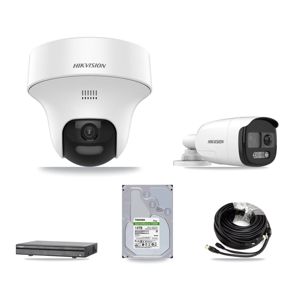 Hikvision & Dahua 8-Channel 5MP CCTV Kit — 1 Bullet + 7 Turret Cameras + 10TB Recording (DH-XVR5108H Recorder)