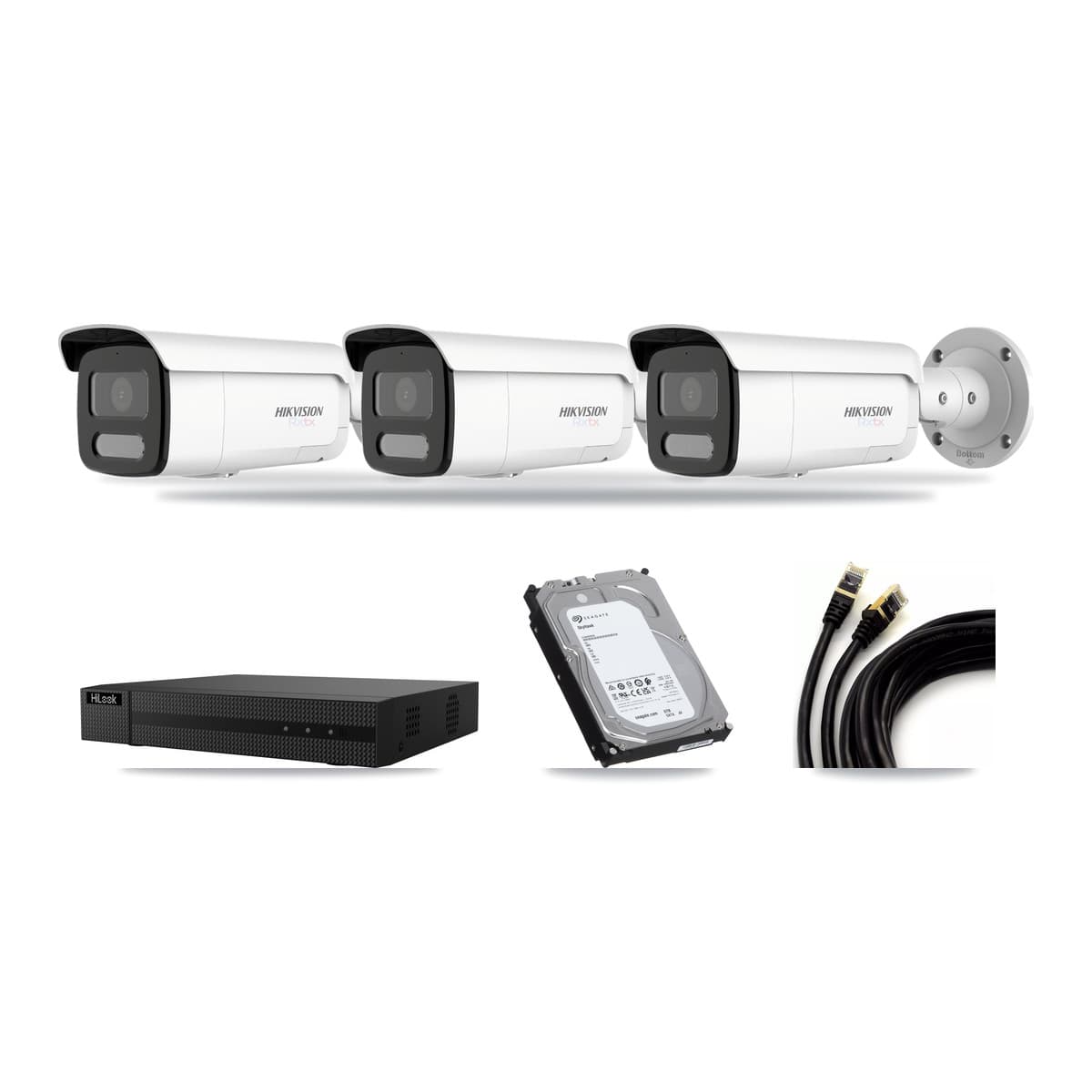 Hikvision & HiLook 8-Channel 4K CCTV Kit — 3 White Bullet Cameras + 6TB Recording - Image 1