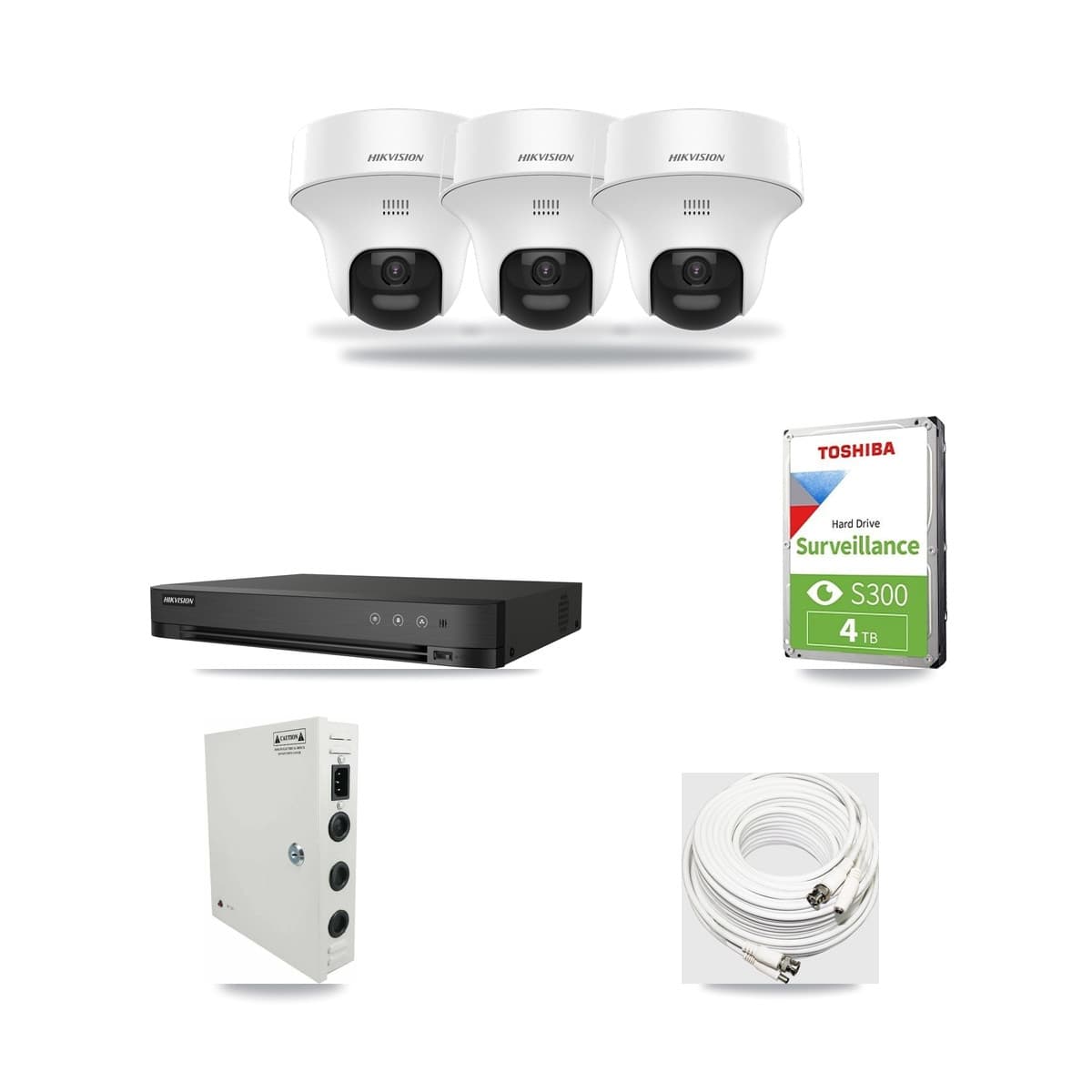 Hikvision 4-Channel 5MP CCTV Kit — 3 DS-2CE70K0T Turret Cameras + 4TB Recording (DS-7204HUHI Recorder) - Image 1