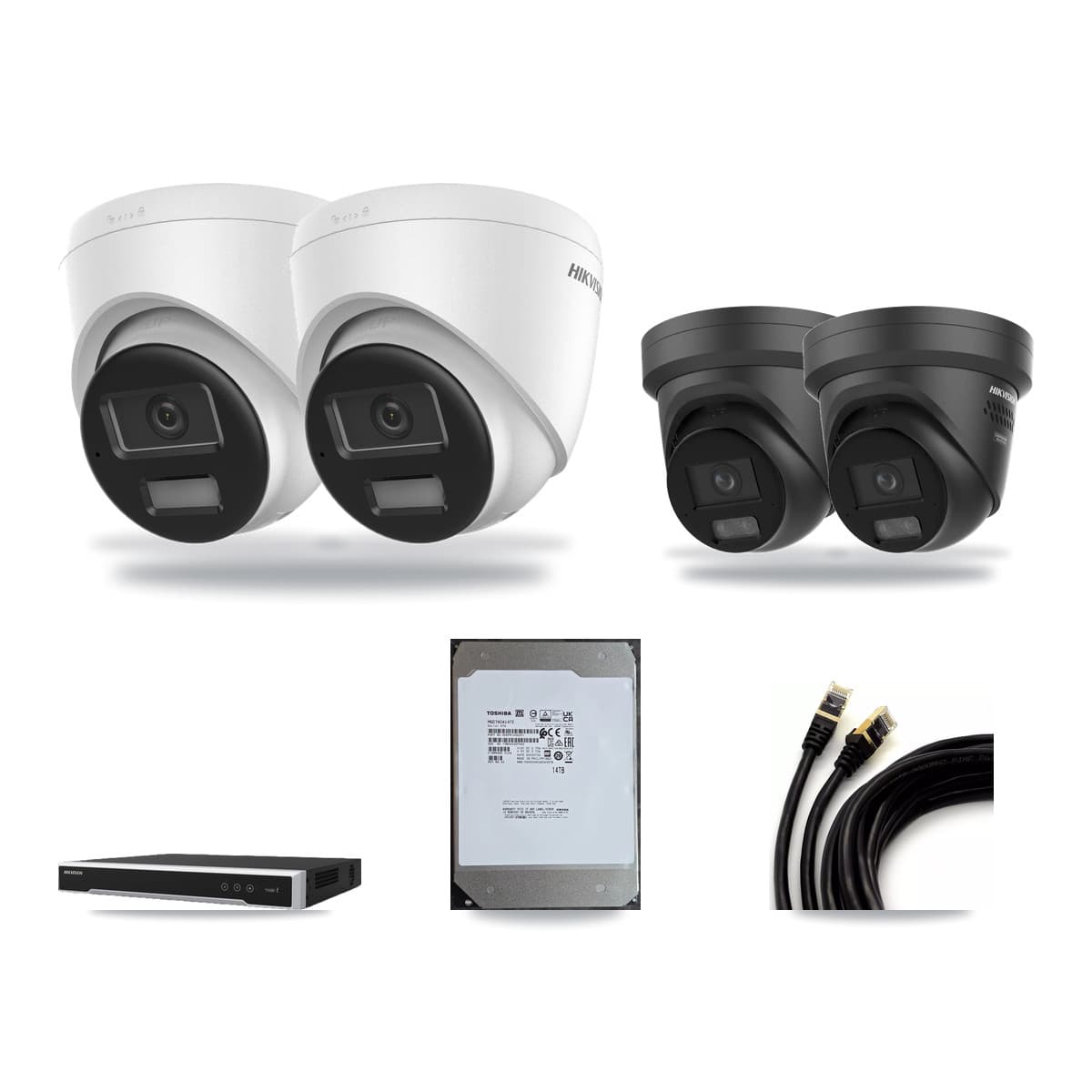 Hikvision 8-Channel 4K CCTV Kit — 2 DS-2CD1383G2 + 2 DS-2CD2387G3 Turret Cameras + 14TB Recording - Image 1