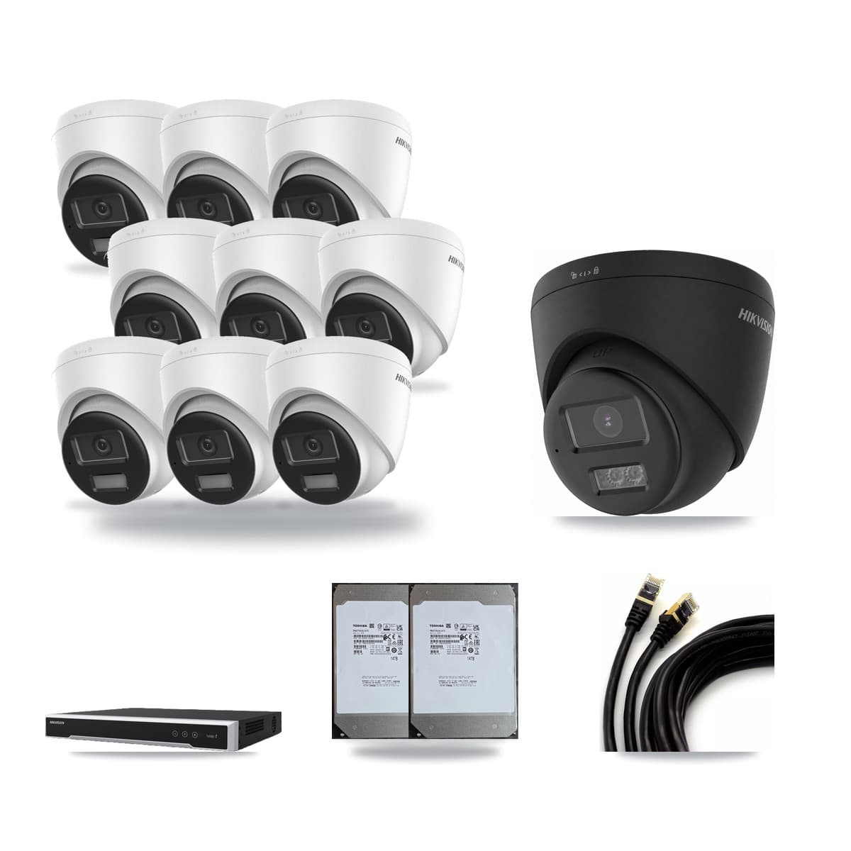 Hikvision 16-Channel 4K CCTV Kit — 9 DS-2CD1383G2 + 1 Black DS-2CD1383G2 Turret Cameras + 2× 14TB Recording - Image 1