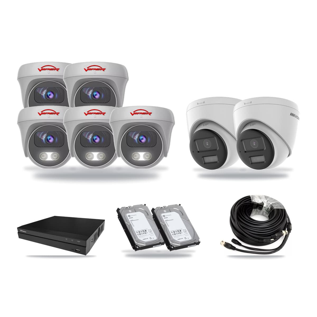 8-Channel 5MP – 4K CCTV Kit — 2 4K Turret + 5 White 5MP Cameras + 2× 6TB Recording - Image 1
