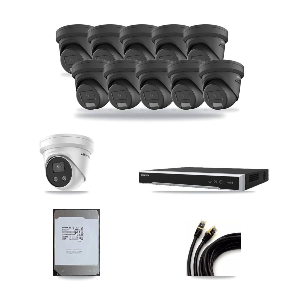Hikvision 16-Channel 4MP – 5MP CCTV Kit — 10 Black 4MP + 1 5MP Turret Cameras + 14TB Recording - Image 1