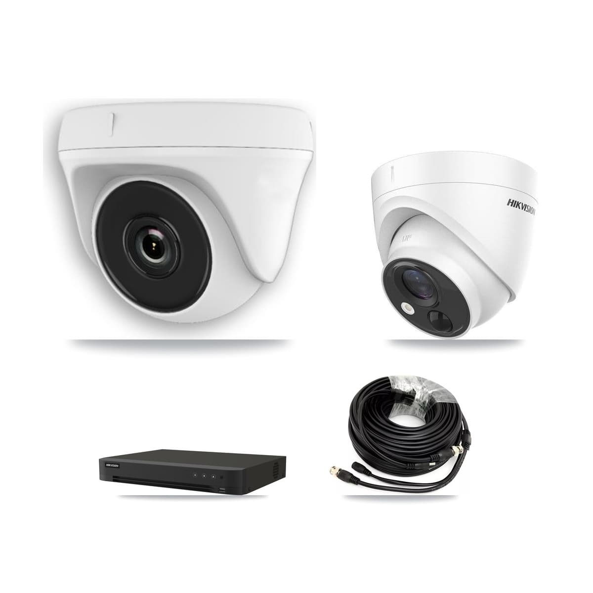 Hikvision 16-Channel 2MP – 5MP CCTV Kit — 1 DS-2CE71H0T 5MP Turret + 3 White HDT-2MP-N20W 2MP Dome Cameras + 3TB Recording (IDS-7216HQHI Recorder) - Image 1