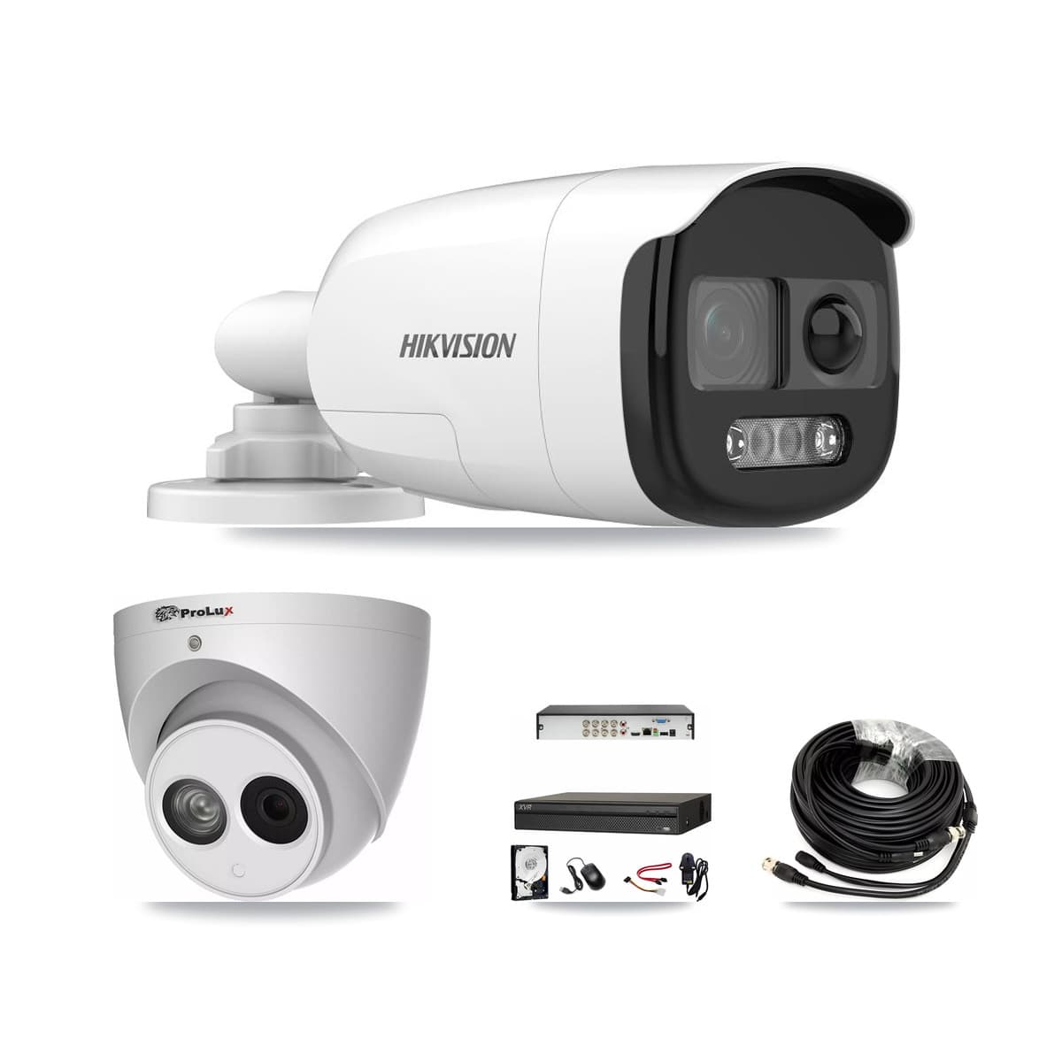 8-Channel 4MP – 5MP CCTV Kit — 5 DS-2CE12KF3T 5MP Bullet + 1 PXC-612C4W-A 4MP Turret Cameras + 8TB Recording (XVR-3108AD Recorder)