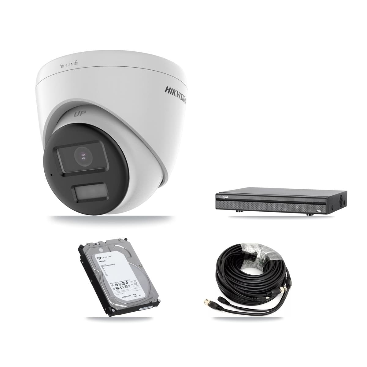 Hikvision & Dahua 8-Channel 5MP CCTV Kit — 8 DS-2CE78K0T-LPTS Turret Cameras + 6TB Recording (DH-XVR5108H-4KL-X-8P Recorder)