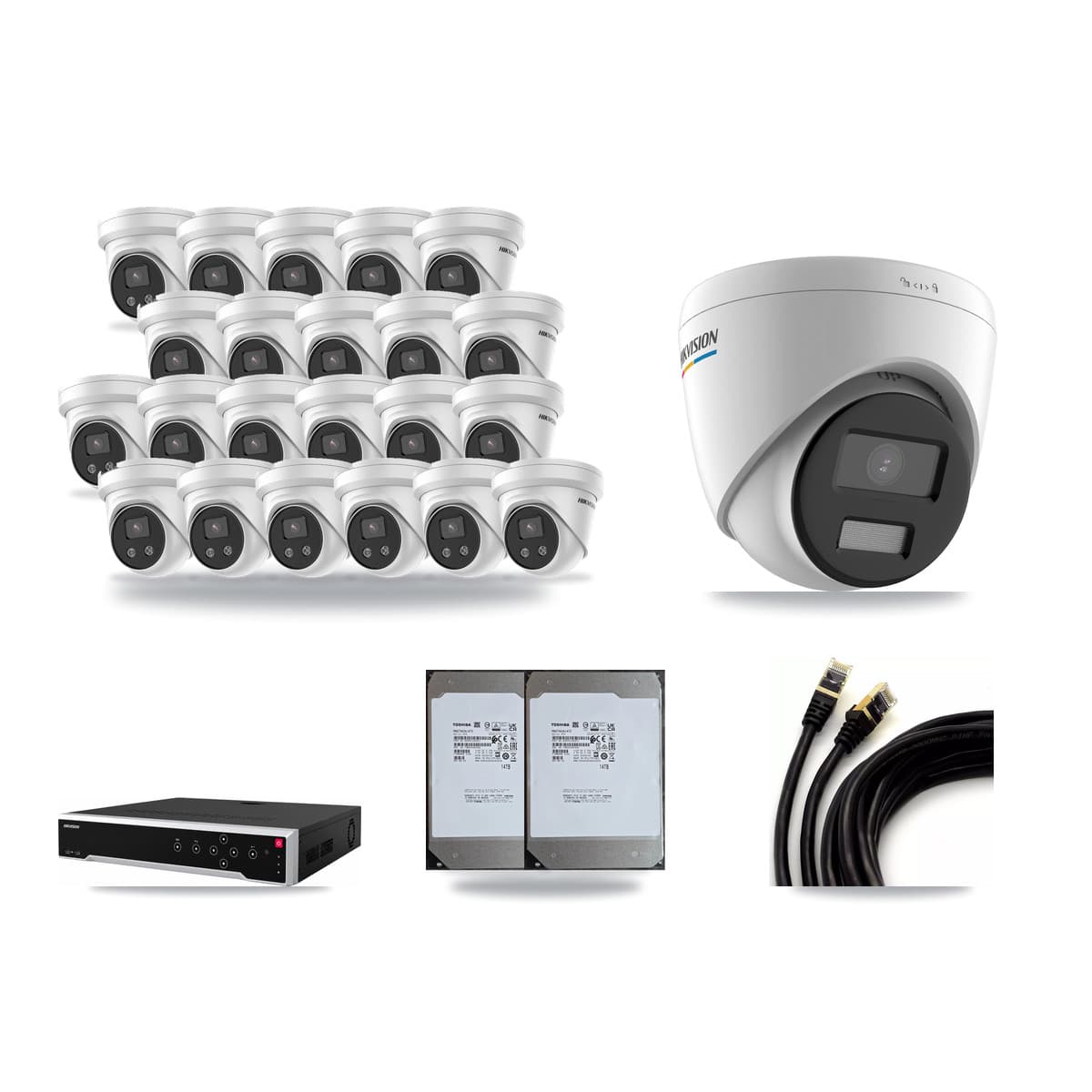 Hikvision 32-Channel 2MP – 5MP CCTV Kit — 1 2MP + 22 5MP Turret Cameras + 2× 14TB Recording - Image 1