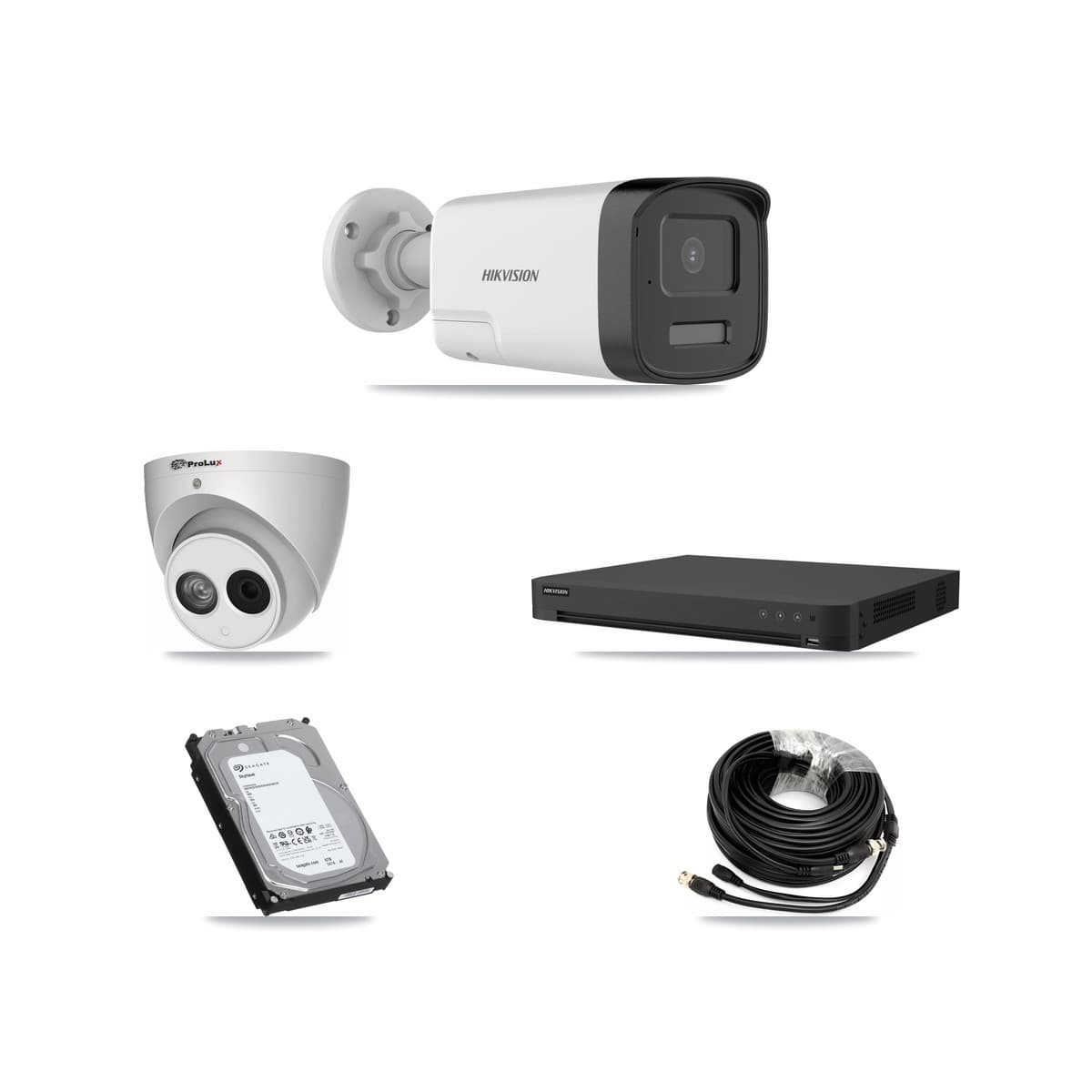 Hikvision & Prolux 16-Channel 4MP – 5MP CCTV Kit — 5 DS-2CE17K0T 5MP Bullet + 1 PXC-612C4W-A 4MP Turret Cameras + 6TB Recording