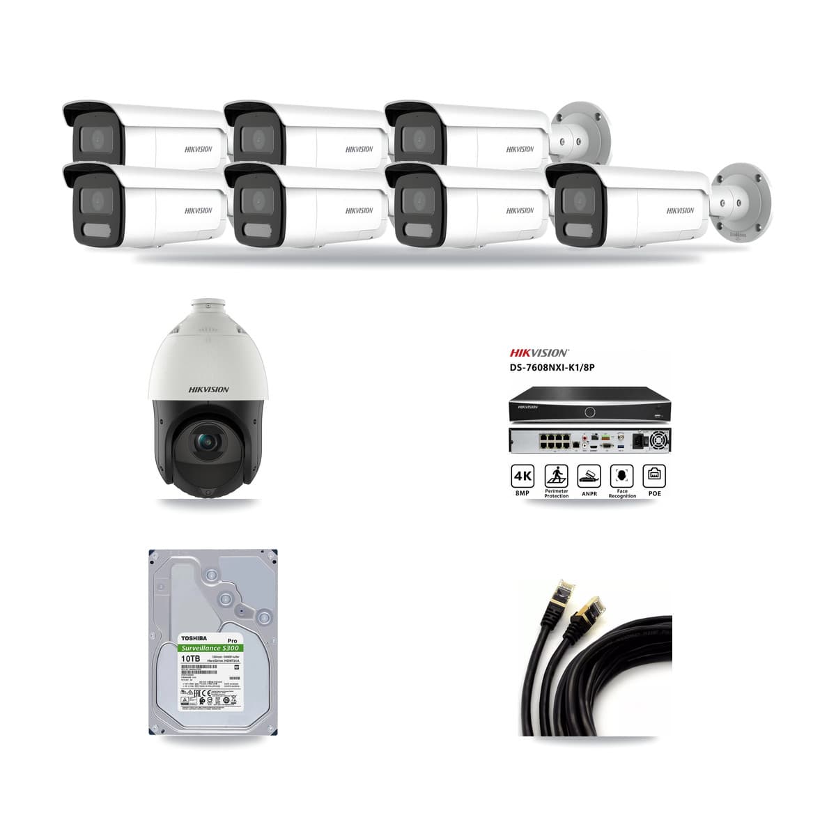 Hikvision 8-Channel 4MP CCTV Kit — 7 Bullet + 1 PTZ Cameras + 10TB Recording - Image 1