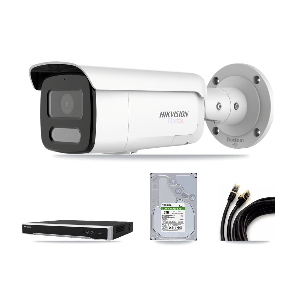 Hikvision 8-Channel 4K CCTV Kit — 4 White Bullet Cameras + 10TB Recording (DS-7608NI-M2 Recorder)