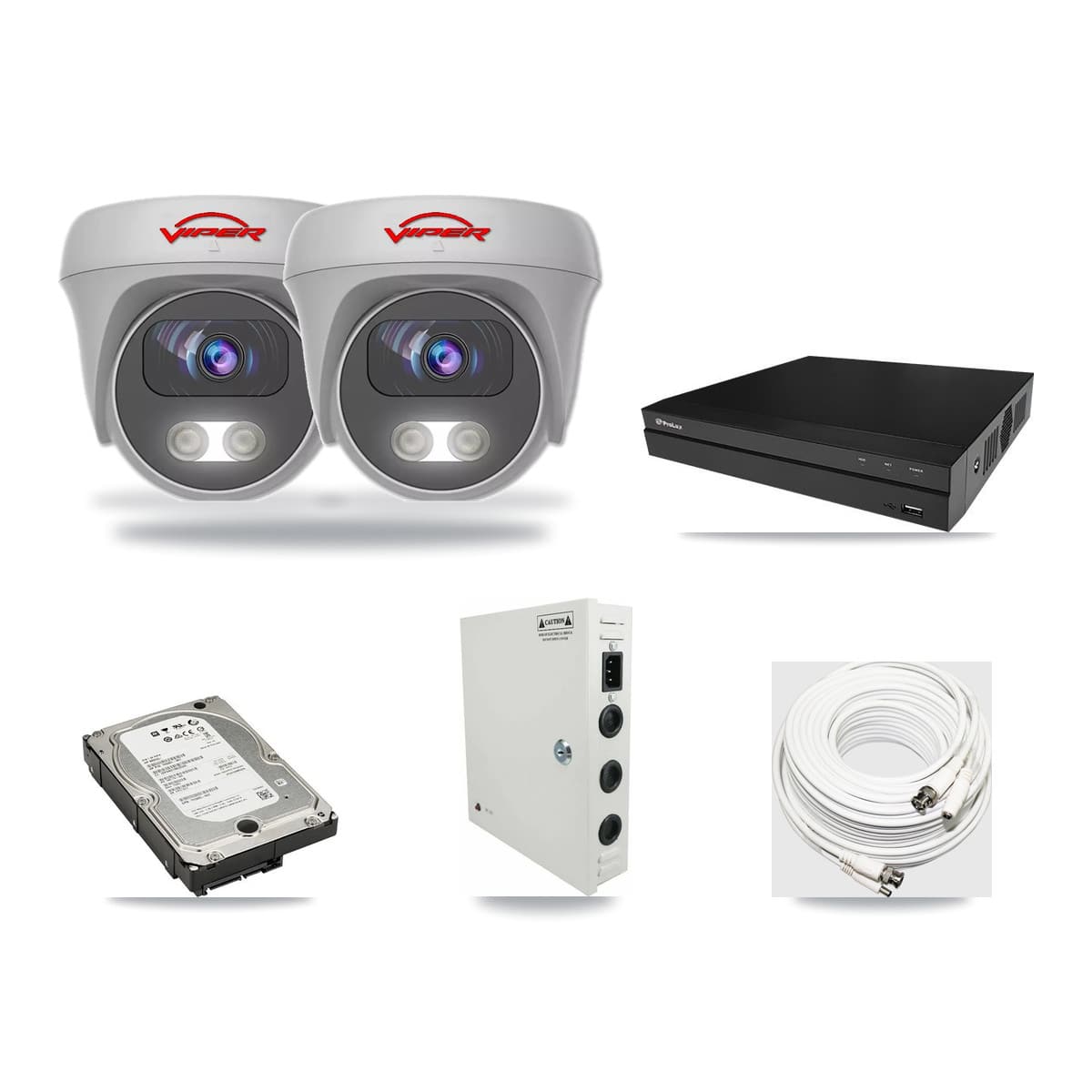 Viper & Prolux 8-Channel 5MP CCTV Kit — 2 White Cameras + 5TB Recording (PXD-5208AN Recorder) - Image 1