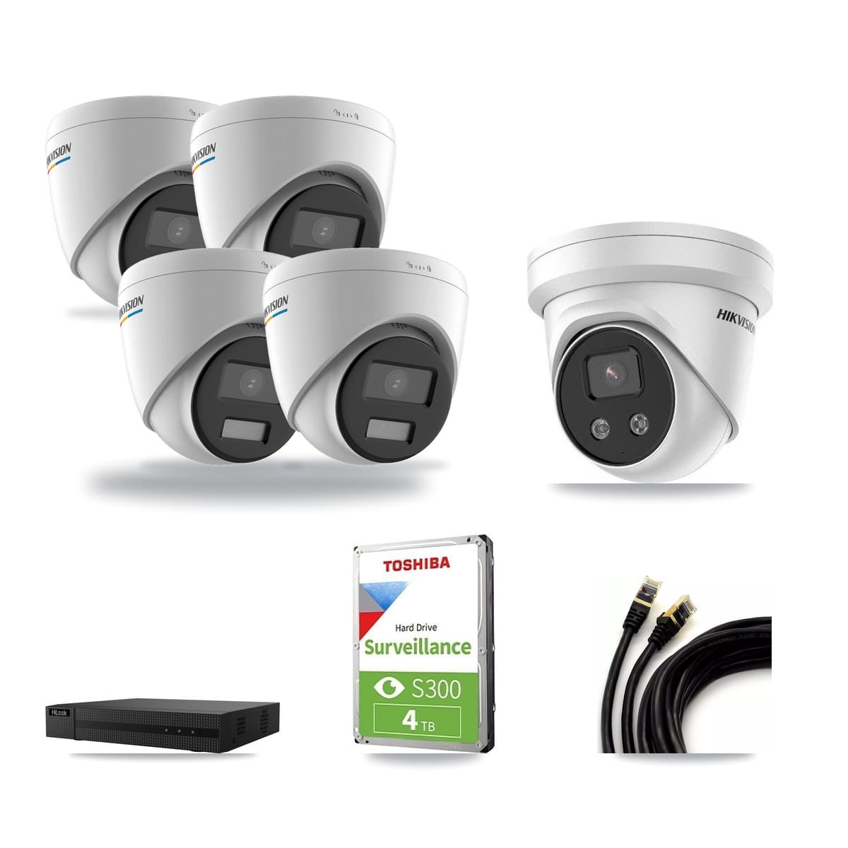 Hikvision & HiLook 8-Channel 2MP – 5MP CCTV Kit — 4 2MP + 1 5MP Turret Cameras + 4TB Recording - Image 1