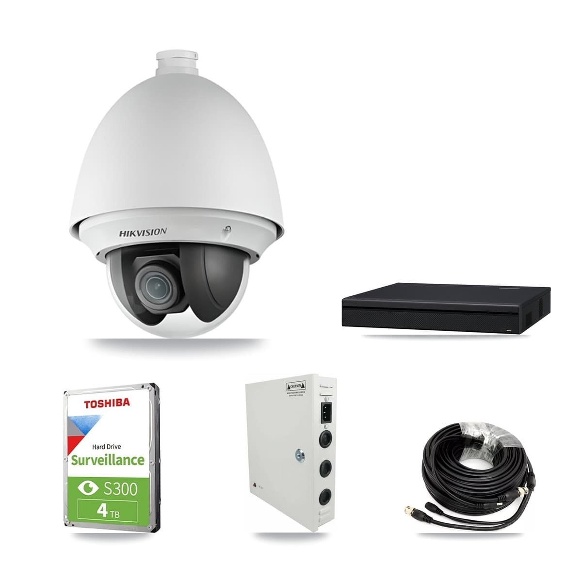Hikvision 8-Channel 2MP CCTV Kit — 6 DS-2AE4225T PTZ Cameras + 4TB Recording (XVR-3108AD Recorder)