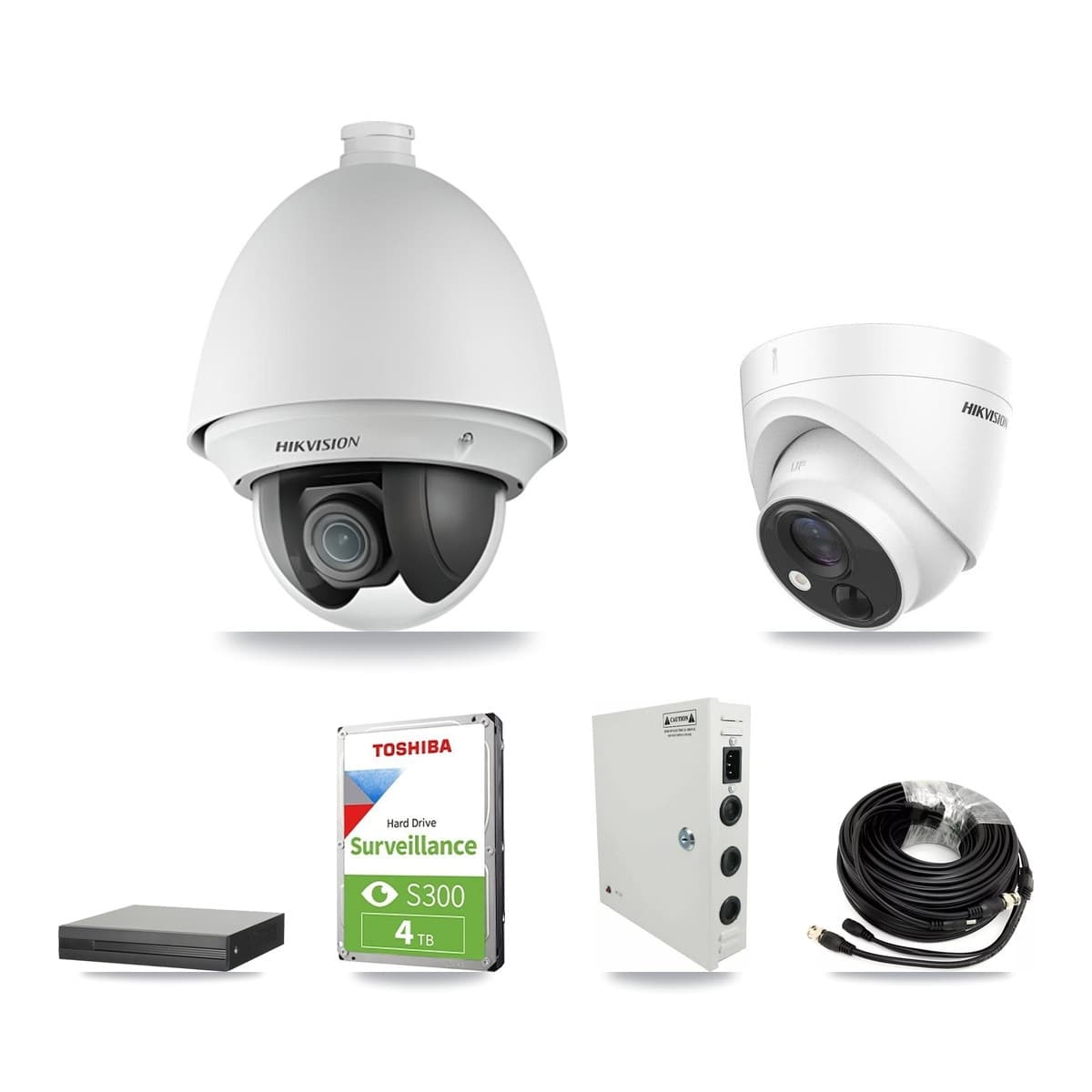 Hikvision 16-Channel 2MP – 5MP CCTV Kit — 2 DS-2AE4225T 2MP PTZ + 2 DS-2CE71H0T 5MP Turret Cameras + 4TB Recording