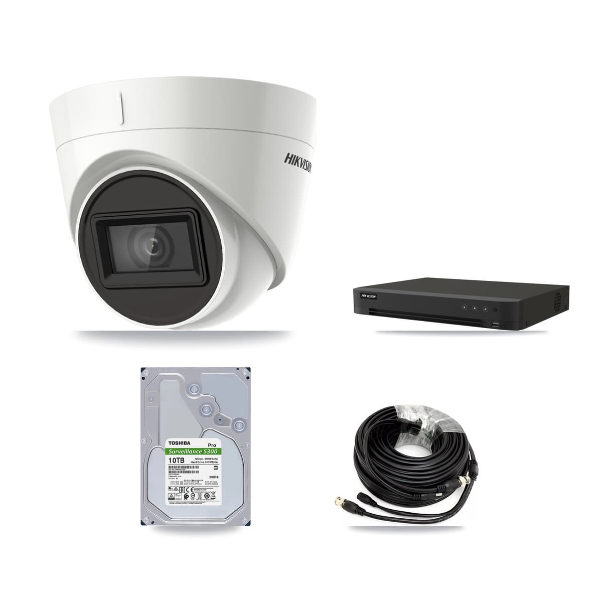 Hikvision 8-Channel 4K CCTV Kit — 4 DS-2CE78U1T-IT3F Turret Cameras + 10TB Recording (IDS-7208HUHI-M1/XT Recorder)