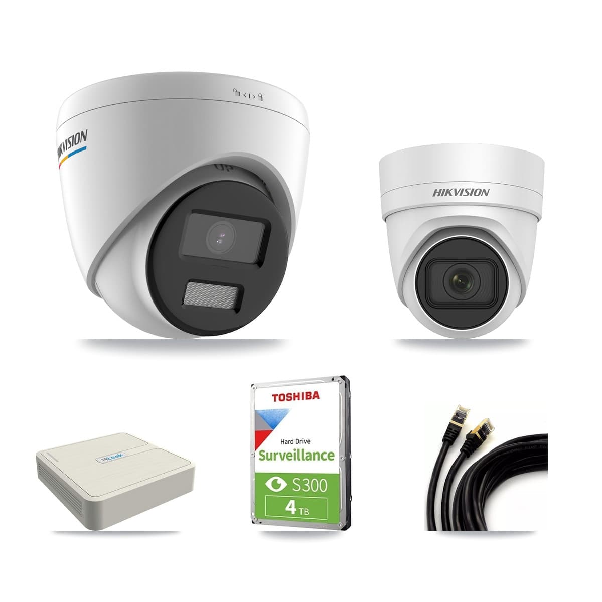 Hikvision & HiLook 8-Channel 2MP – 4MP CCTV Kit — 4 DS-2CD1327G2 2MP + 1 DS-2CD2H45FWD 4MP Turret Cameras + 4TB Recording - Image 1