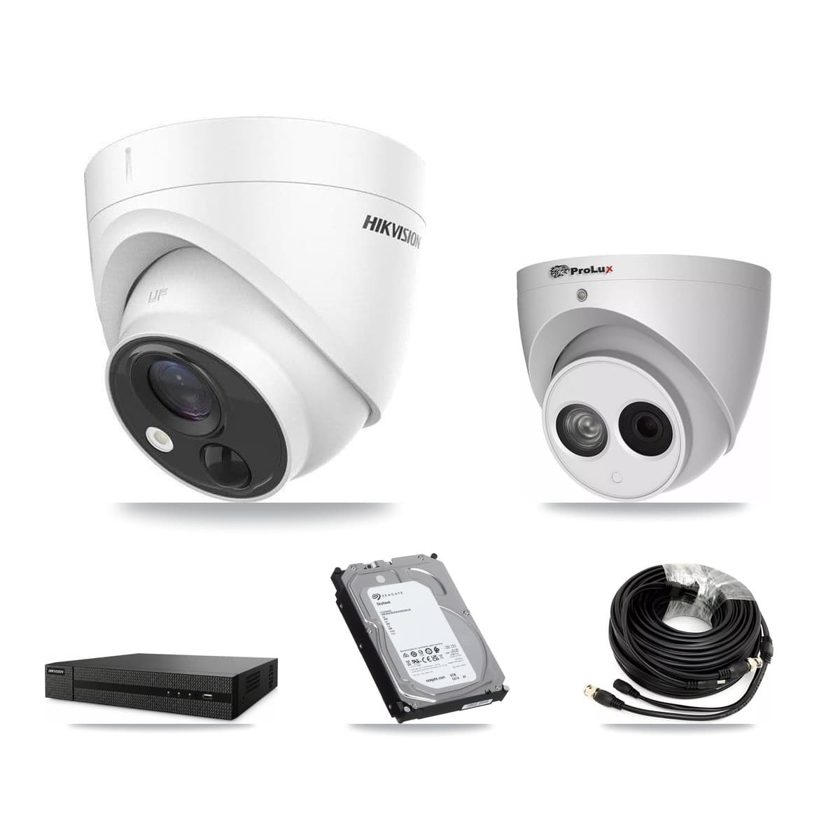 Hikvision & Prolux 8-Channel 4MP – 5MP CCTV Kit — 4 DS-2CE71H0T 5MP + 1 PXC-612C4W-A 4MP Turret Cameras + 6TB Recording (DVR-8CH Recorder)
