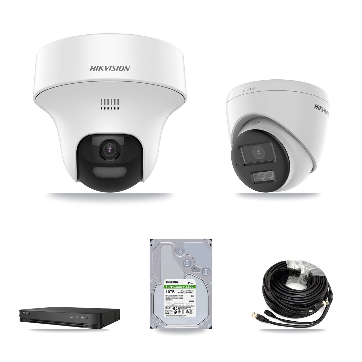 Hikvision 8-Channel 5MP CCTV Kit — 7 DS-2CE70K0T-PTLTS + 1 DS-2CE78K0T-LTS Turret Cameras + 10TB Recording (IDS-7208HQHI-M1/XT Recorder) - Image 1
