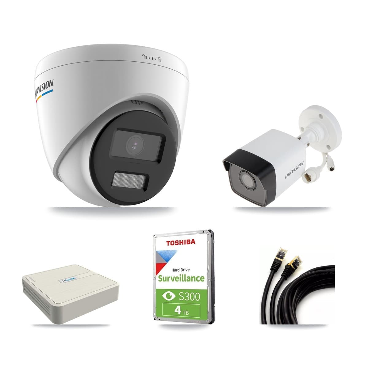 Hikvision & HiLook 8-Channel 2MP – 5MP CCTV Kit — 1 5MP Bullet + 4 2MP Turret Cameras + 4TB Recording (NVR-108H-D Recorder)