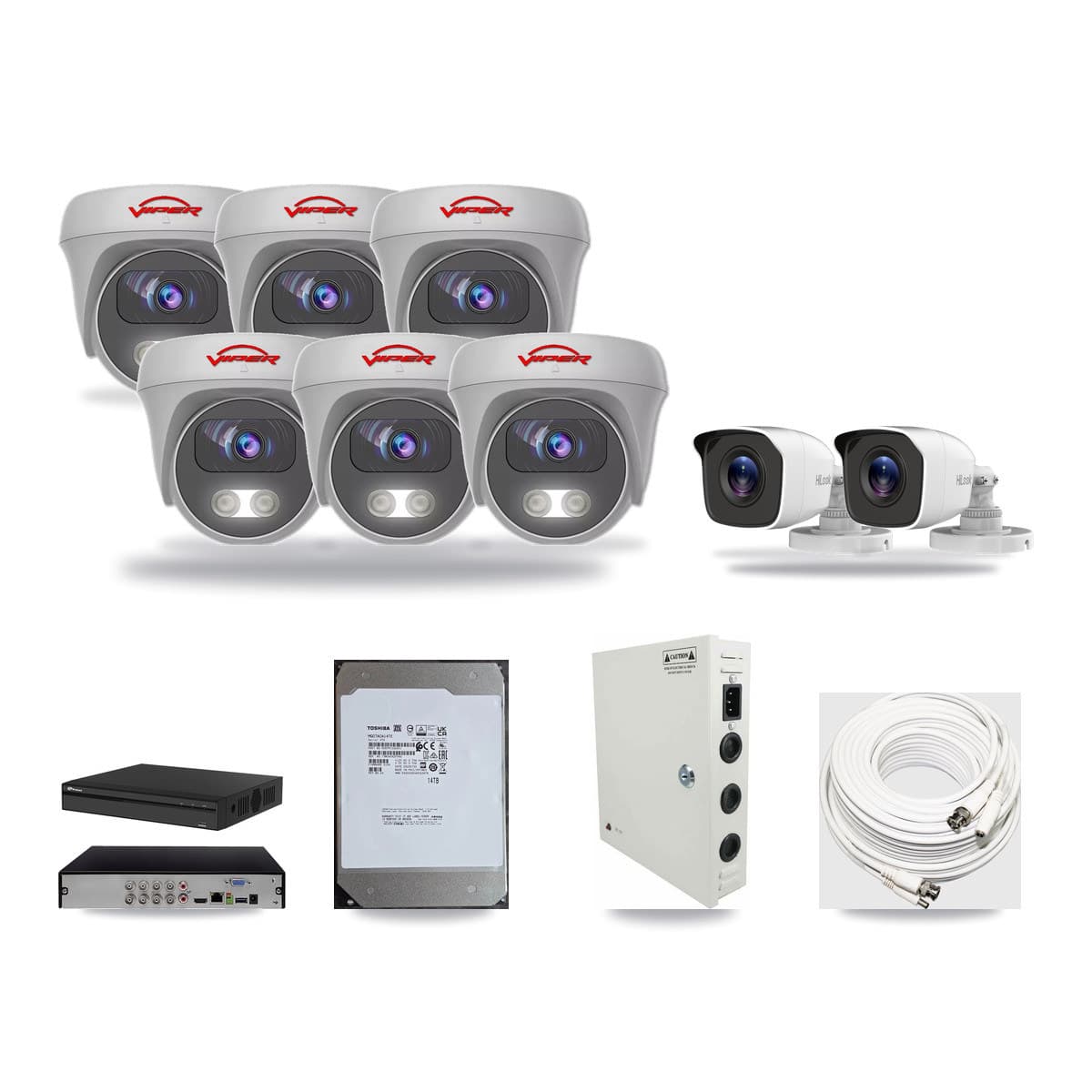 8-Channel 4MP – 5MP CCTV Kit — 2 4MP Bullet + 6 5MP Cameras + 14TB Recording - Image 1