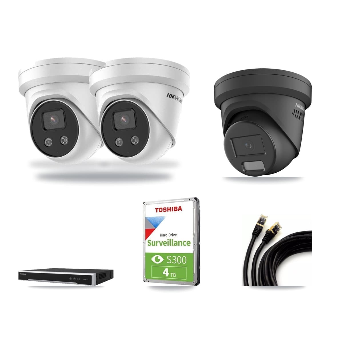 Hikvision 16-Channel 4MP – 5MP CCTV Kit — 1 Black 4MP + 2 5MP Turret Cameras + 4TB Recording (DS-7616NI-M2 Recorder) - Image 1