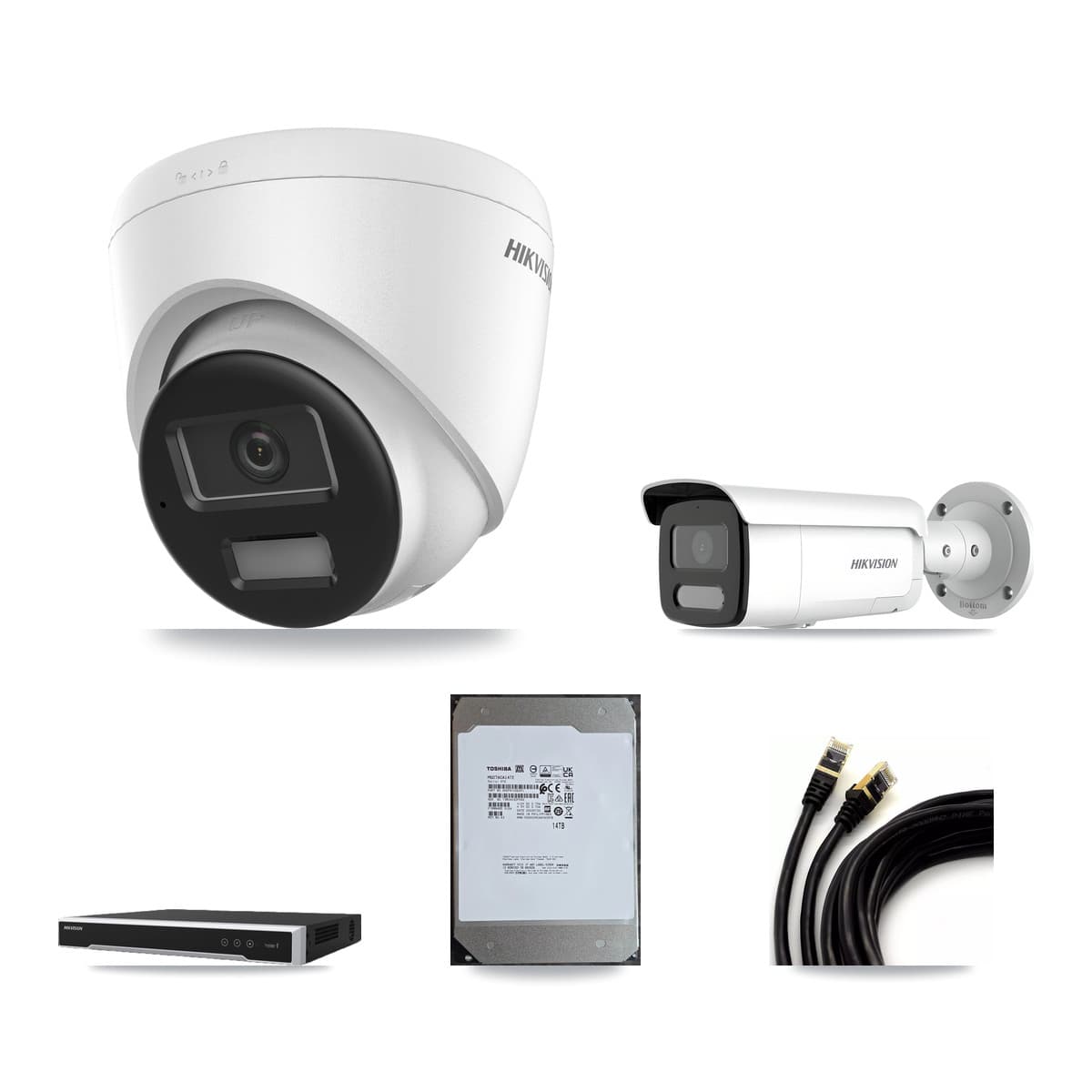 Hikvision 16-Channel 4MP – 4K CCTV Kit — 11 4K Turret + 1 4MP Bullet Cameras + 2× 14TB Recording (DS-7616NI-M2 Recorder)