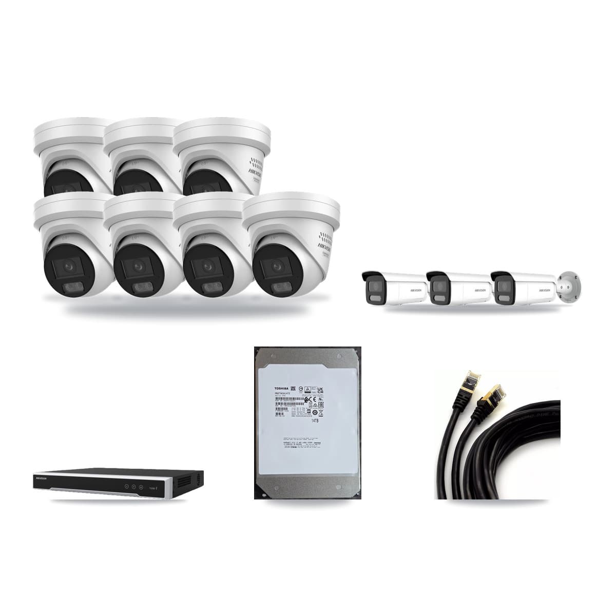 Hikvision 16-Channel 4MP CCTV Kit — 7 DS-2CD2347G3 Turret + 3 DS-2CD2T47G2H Bullet Cameras + 14TB Recording - Image 1