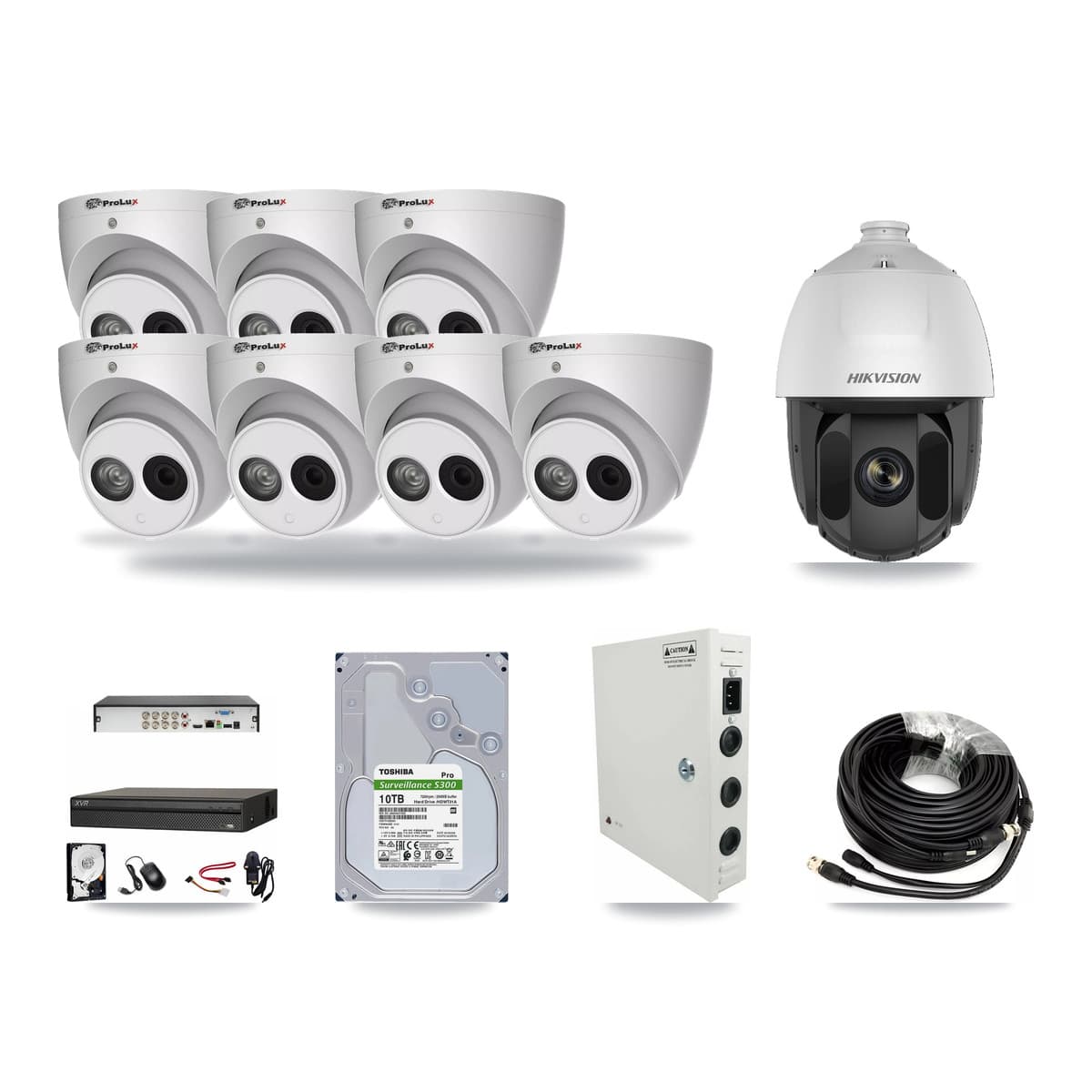 8-Channel 2MP – 4MP CCTV Kit — 1 2MP PTZ + 7 4MP Turret Cameras + 10TB Recording (XVR-3108AD Recorder) - Image 1
