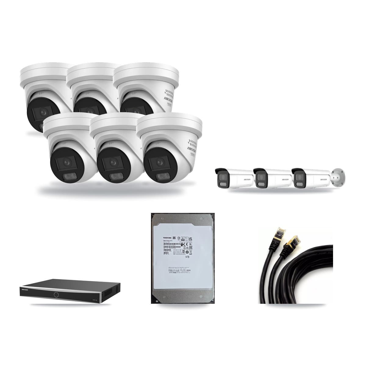 Hikvision 16-Channel 4MP CCTV Kit — 6 DS-2CD2347G3 Turret + 3 DS-2CD2T47G2H Bullet Cameras + 14TB Recording - Image 1
