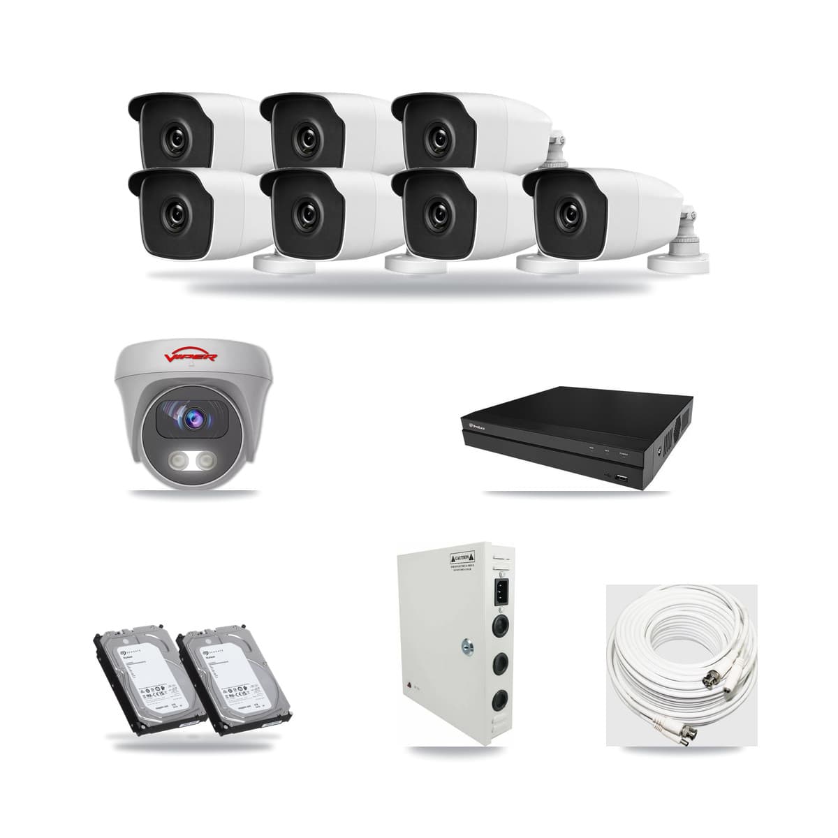 8-Channel 3MP – 5MP CCTV Kit — 7 3MP Bullet + 1 5MP Cameras + 2× 6TB Recording - Image 1