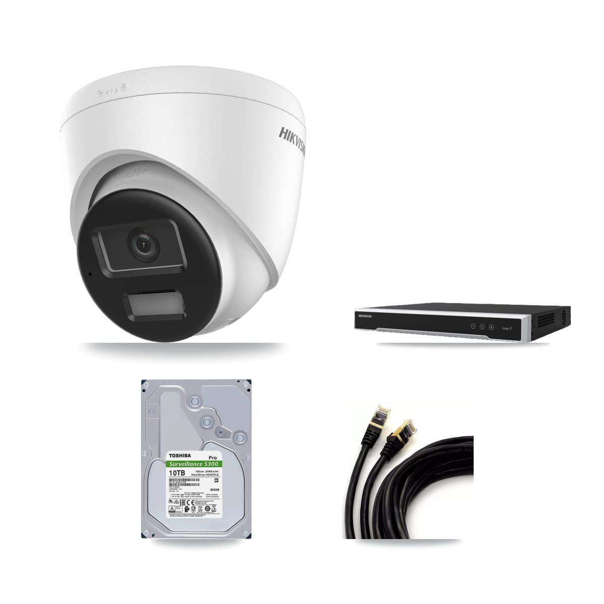 Hikvision 16-Channel 4K CCTV Kit — 4 DS-2CD1383G2-LIUF/SL Turret Cameras + 10TB Recording (DS-7616NI-M2/16P Recorder)