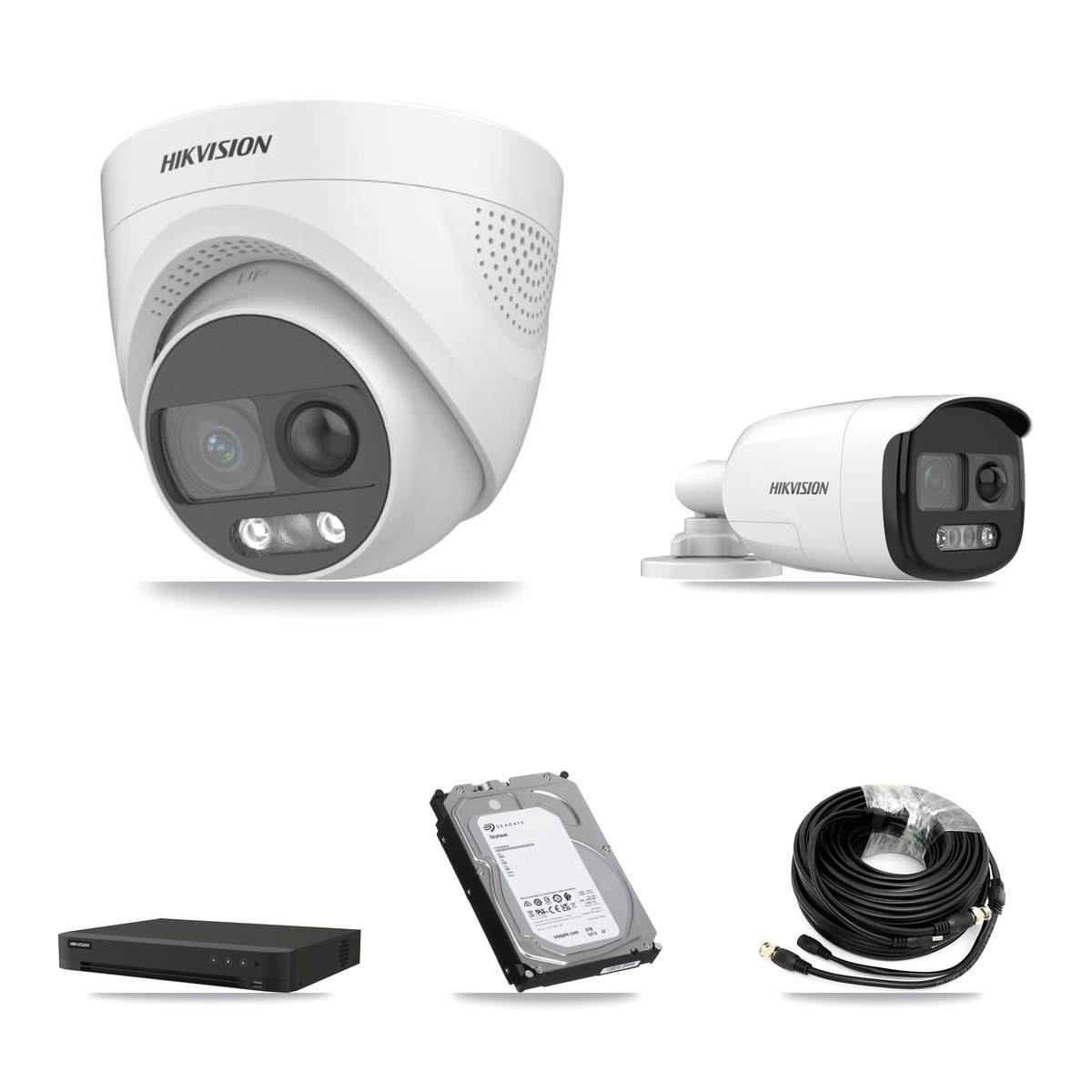 Hikvision 8-Channel 5MP CCTV Kit — 1 DS-2CE12KF3T-PIRXO Bullet + 4 DS-2CE72KF3T-PIRXO Turret Cameras + 6TB Recording (IDS-7208HUHI-M1/XT Recorder) - Image 1