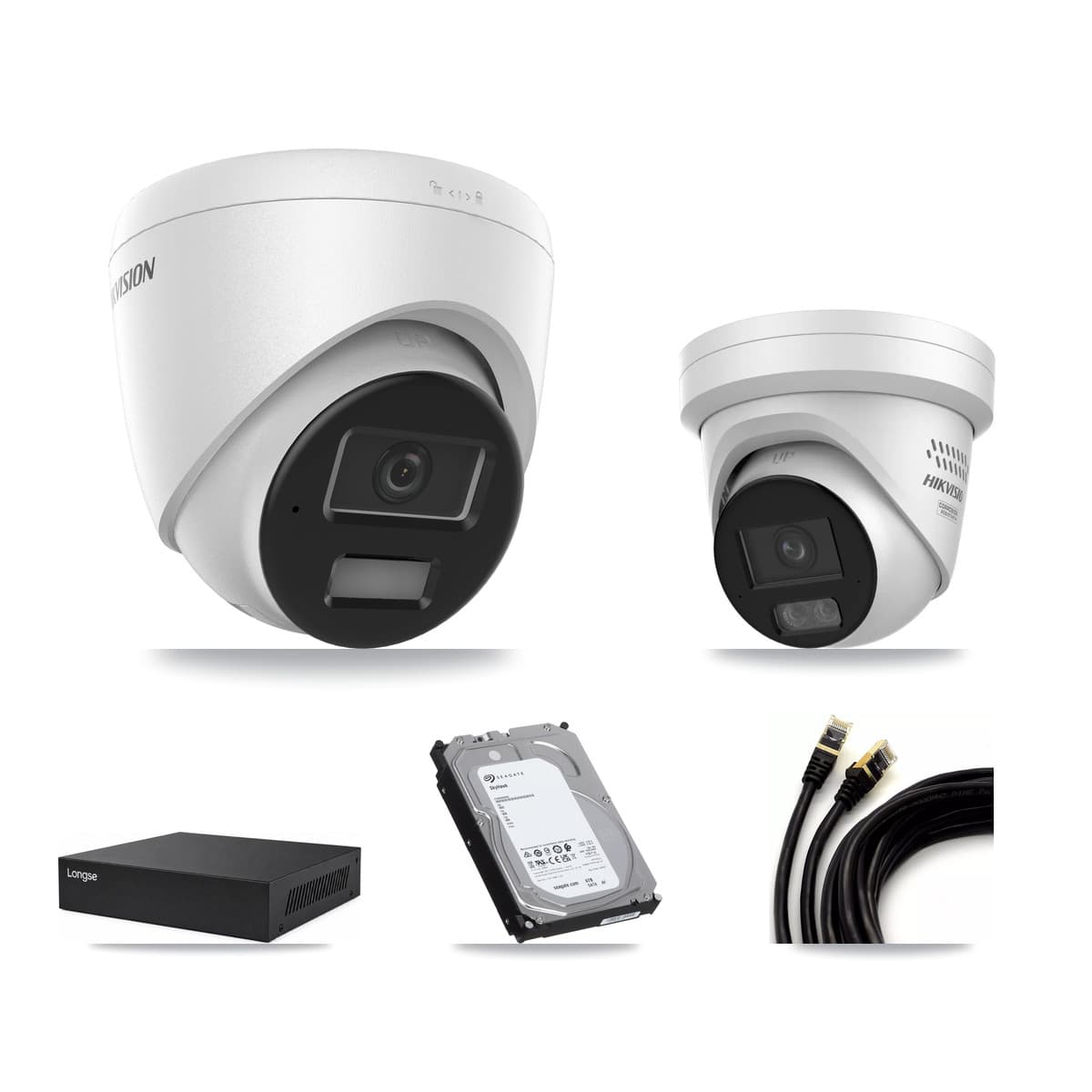 Hikvision & Longse 8-Channel 4MP CCTV Kit — 4 DS-2CD1343G2 + 1 DS-2CD2347G3 Turret Cameras + 6TB Recording - Image 1