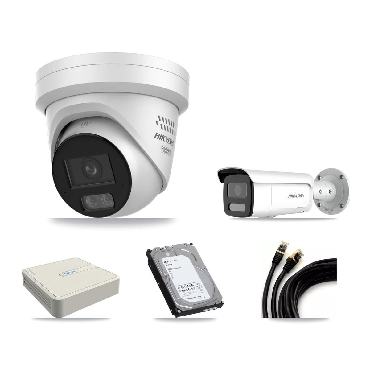 Hikvision & HiLook 8-Channel 4MP CCTV Kit — 4 DS-2CD2347G3 Turret + 4 DS-2CD2T47G2H Bullet Cameras + 6TB Recording