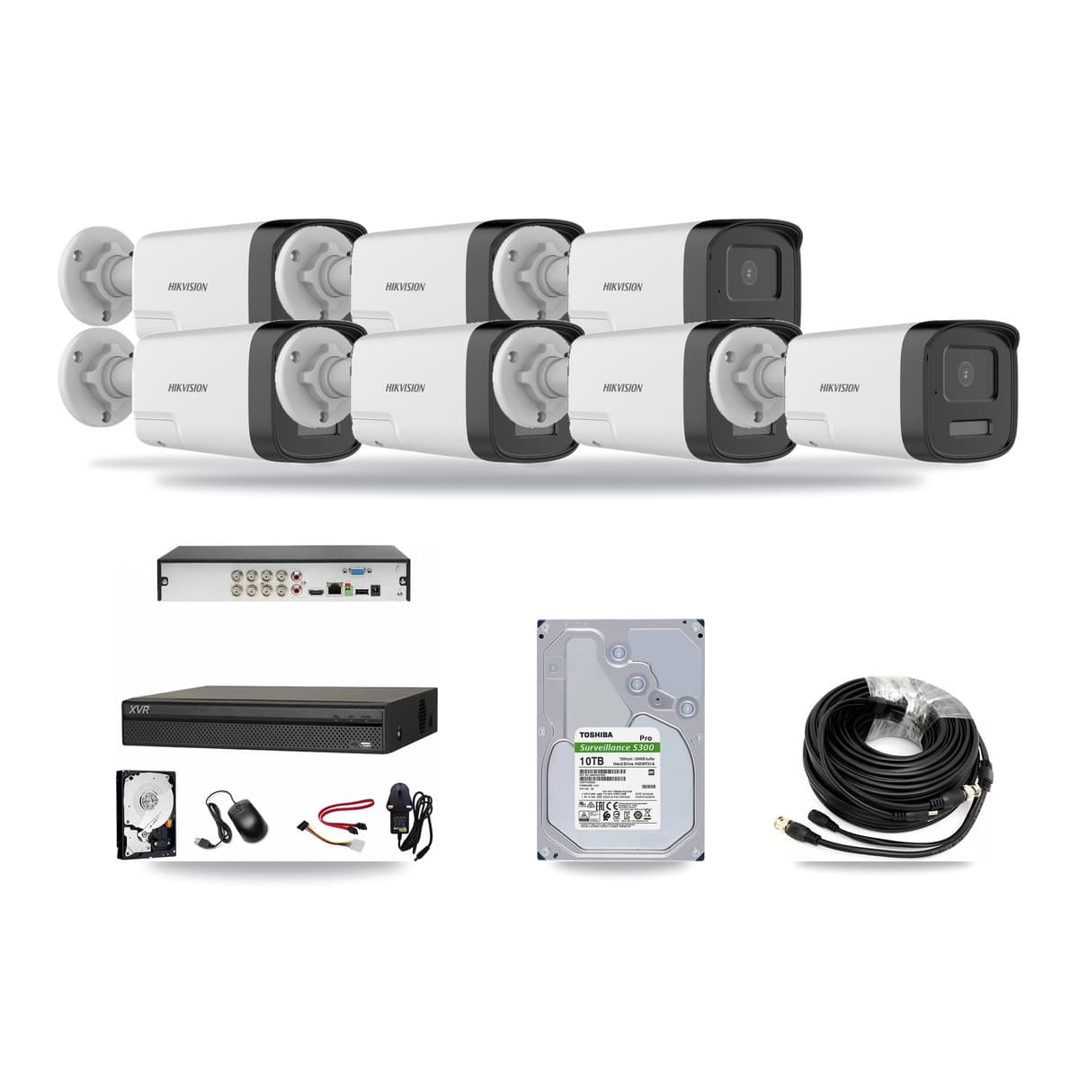 Hikvision & Dahua 8-Channel 5MP CCTV Kit — 7 DS-2CE17K0T Bullet Cameras + 10TB Recording (XVR-3108AD Recorder) - Image 1