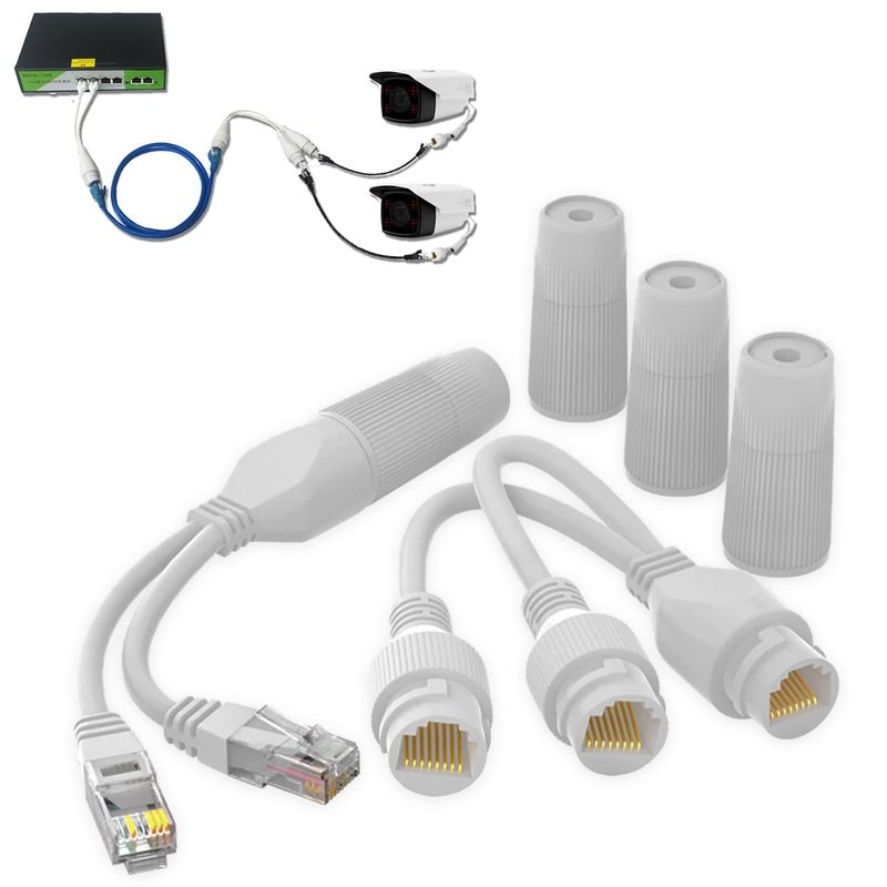WATERproof ip poe ethernet splitter adapter rj45 fits connectors for security camera installation ethernet cable management
