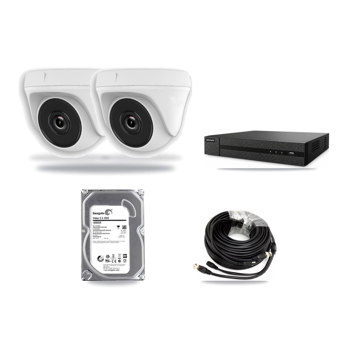 8-Channel 2MP CCTV Kit — 2 White Dome Cameras + 1TB Recording (DVR-8CH Recorder) - Image 1