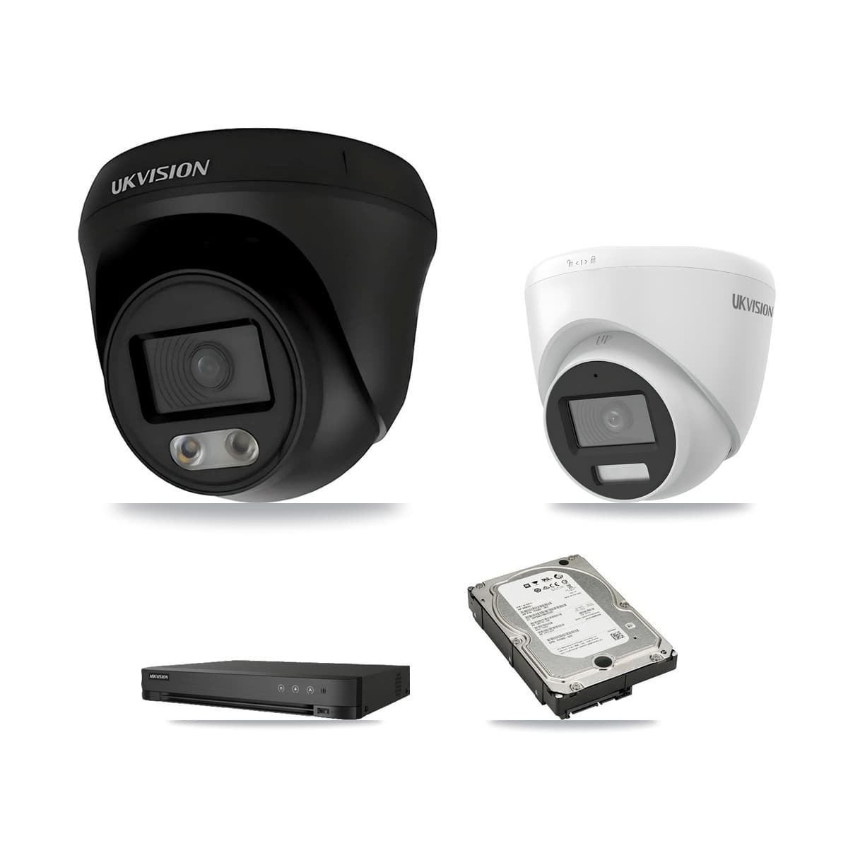 Hikvision 8-Channel 4K CCTV Kit — 2 UKVISION Cameras + 10TB Recording (IDS-7208HUHI-M1/E Recorder)
