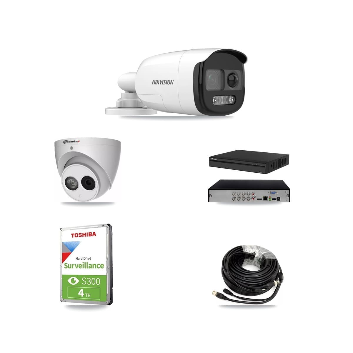 Hikvision & Prolux 8-Channel 4MP – 5MP CCTV Kit — 2 DS-2CE12KF3T 5MP Bullet + 1 PXC-612C4W-A 4MP Turret Cameras + 4TB Recording (PXD-5108HS Recorder) - Image 1