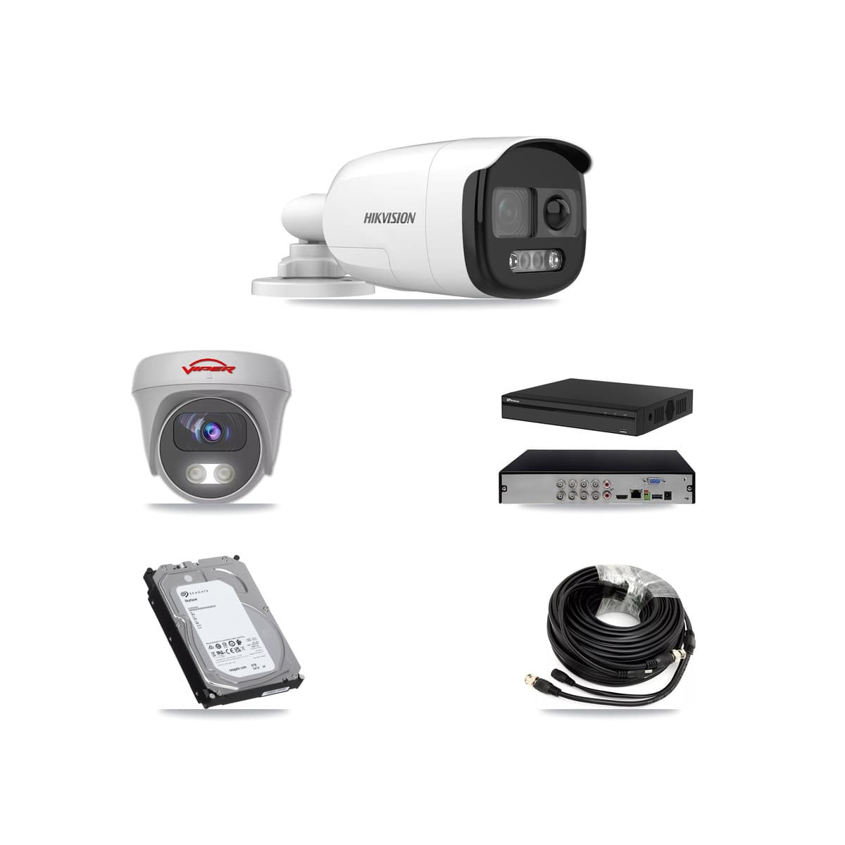 8-Channel 5MP CCTV Kit — 4 DS-2CE12KF3T Bullet + 1 White VIPER-5MP-3K Cameras + 6TB Recording (PXD-5108HS Recorder) - Image 1