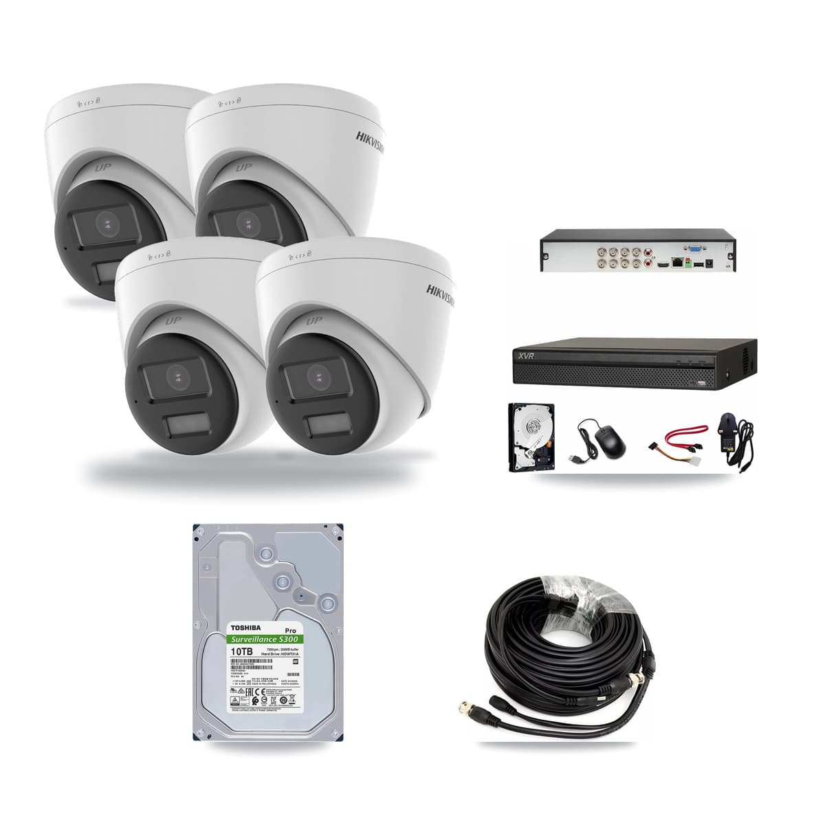 Hikvision & Dahua 8-Channel 4K CCTV Kit — 4 DS-2CE78U0T Turret Cameras + 10TB Recording (XVR-3108AD Recorder) - Image 1
