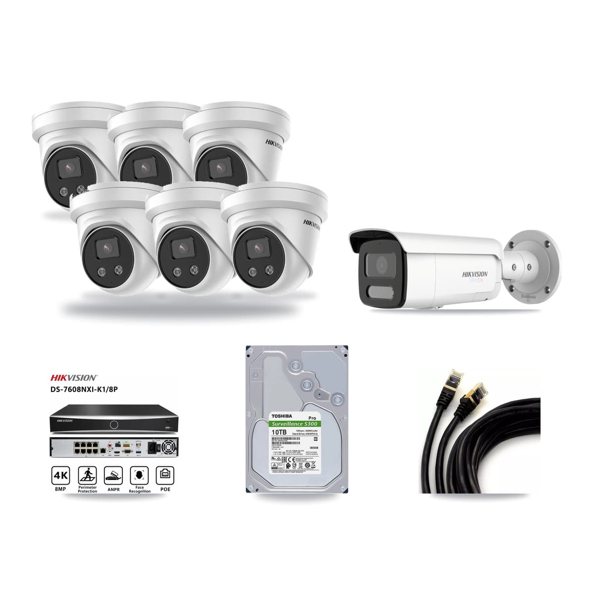 Hikvision 8-Channel 5MP – 4K CCTV Kit — 1 4K Bullet + 6 5MP Turret Cameras + 10TB Recording - Image 1
