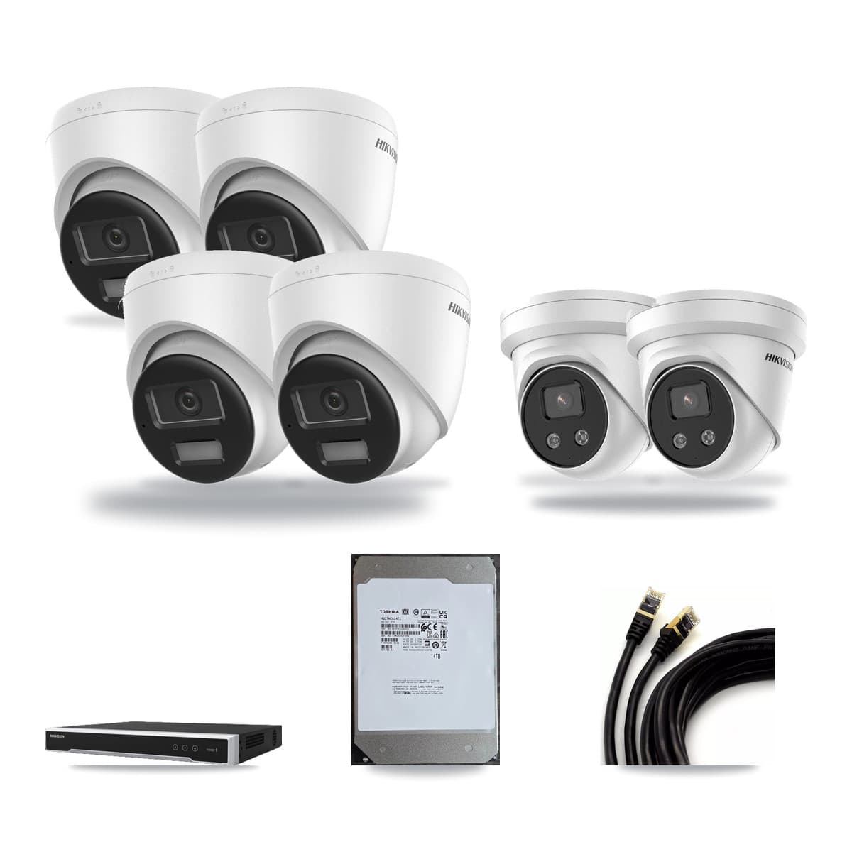 Hikvision 8-Channel 5MP – 4K CCTV Kit — 4 DS-2CD1383G2-LIU 4K + 2 DS-2CD3356G2-ISU 5MP Turret Cameras + 14TB Recording (DS-7608NI-M2/8P Recorder) - Image 1